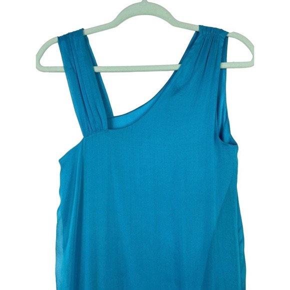 Alice + Olivia Blue Asymmetrical Ruffle Hem Silk Sleeveless Mini Dress Small - Picture 9 of 12